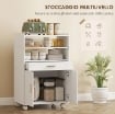 MOBILE MICROONDE IN LEGNO CON CASSETTO, ARMADIETTO A 2 ANTE E 2 RIPIANI, 59X40X92 CM, BIANCO
