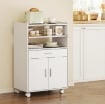 MOBILE MICROONDE IN LEGNO CON CASSETTO, ARMADIETTO A 2 ANTE E 2 RIPIANI, 59X40X92 CM, BIANCO