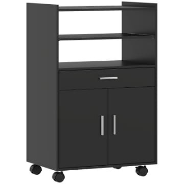 MOBILE MICROONDE IN LEGNO CON CASSETTO, ARMADIETTO A 2 ANTE E 2 RIPIANI, 59X40X92 CM, NERO