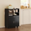 MOBILE MICROONDE IN LEGNO CON CASSETTO, ARMADIETTO A 2 ANTE E 2 RIPIANI, 59X40X92 CM, NERO