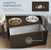 CIOTOLE PER CANI RIALZATE IN ACCIAIO INOX E LEGNO CON CASSETTO, 60X30X36CM, MARRONE