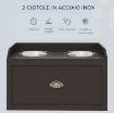 CIOTOLE PER CANI RIALZATE IN ACCIAIO INOX E LEGNO CON CASSETTO, 60X30X36CM, MARRONE
