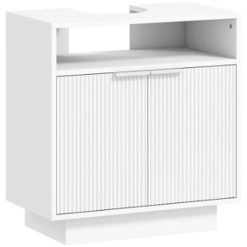 MOBILE SOTTO LAVABO BAGNO CON RIPIANO INTERNO REGOLABILE E RIPIANO APERTO, IN LEGNO, 60X33X63 CM, BIANCO