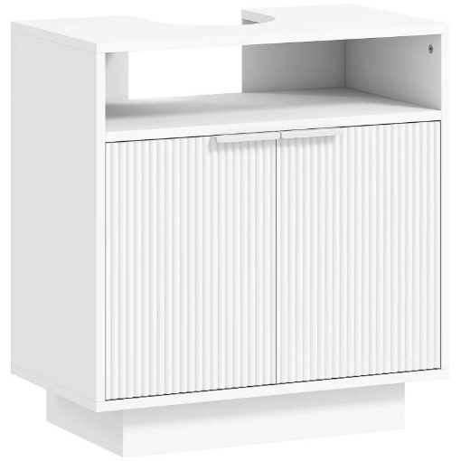 MOBILE SOTTO LAVABO BAGNO CON RIPIANO INTERNO REGOLABILE E RIPIANO APERTO, IN LEGNO, 60X33X63 CM, BIANCO