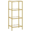 MOBILETTO SCAFFALE A 4 LIVELLI MINIMAL IN METALLO E VETRO TEMPERATO, 40X30X96.5 CM, COLOR ORO