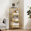 MOBILETTO SCAFFALE A 4 LIVELLI MINIMAL IN METALLO E VETRO TEMPERATO, 40X30X96.5 CM, COLOR ORO