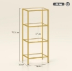 MOBILETTO SCAFFALE A 4 LIVELLI MINIMAL IN METALLO E VETRO TEMPERATO, 40X30X96.5 CM, COLOR ORO