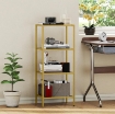 MOBILETTO SCAFFALE A 4 LIVELLI MINIMAL IN METALLO E VETRO TEMPERATO, 40X30X96.5 CM, COLOR ORO