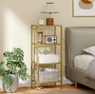 MOBILETTO SCAFFALE A 4 LIVELLI MINIMAL IN METALLO E VETRO TEMPERATO, 40X30X96.5 CM, COLOR ORO