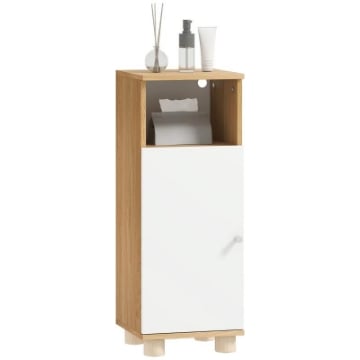 MOBILETTO BAGNO SALVASPAZIO CON ARMADIETTO A 2 RIPIANI E VANO APERTO, 30X30X79.7 CM, BIANCO E LEGNO