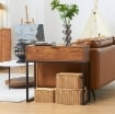 CONSOLLE DA INGRESSO MINIMAL CON CASSETTO, IN LEGNO E ACCIAIO, 80X30X76 CM, COLOR LEGNO E NERO
