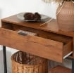 CONSOLLE DA INGRESSO MINIMAL CON CASSETTO, IN LEGNO E ACCIAIO, 80X30X76 CM, COLOR LEGNO E NERO