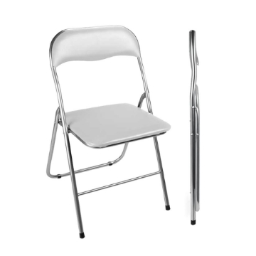 SEDIA PIEGHEVOLE IMBOTTITA BIANCA, 44X45X78H CM, SEDUTA COMODA, PORTATILE, STRUTTURA IN METALLO, SLIM, SALVASPAZIO, RESISTENTE