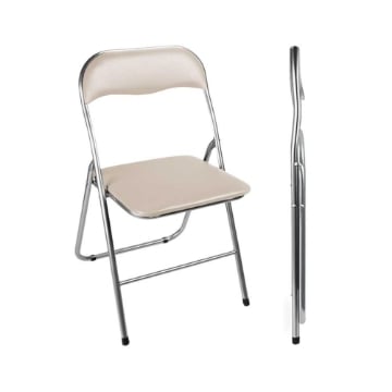 SEDIA PIEGHEVOLE IMBOTTITA BEIGE, 44X45X78H CM, SEDUTA COMODA, PORTATILE, STRUTTURA IN METALLO, SLIM, SALVASPAZIO, RESISTENTE