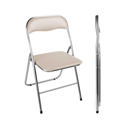 SEDIA PIEGHEVOLE IMBOTTITA BEIGE, 44X45X78H CM, SEDUTA COMODA, PORTATILE, STRUTTURA IN METALLO, SLIM, SALVASPAZIO, RESISTENTE