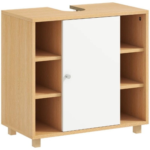 MOBILE SOTTOLAVABO BAGNO CON ARMADIETTO A 2 ANTE SOFT-CLOSE E 6 RIPIANI APERTI, 60X33X57CM, BIANCO