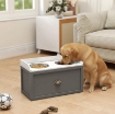 CIOTOLE PER CANI RIALZATE IN ACCIAIO INOX E LEGNO CON CASSETTO, 60X30X36CM, GRIGIO