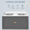 CIOTOLE PER CANI RIALZATE IN ACCIAIO INOX E LEGNO CON CASSETTO, 60X30X36CM, GRIGIO
