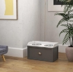 CIOTOLE PER CANI RIALZATE IN ACCIAIO INOX E LEGNO CON CASSETTO, 60X30X36CM, GRIGIO