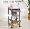 CARRELLO DA CUCINA PORTAVIVANDE CON CASSETTO, 2 RIPIANI E VASSOIO ESTRAIBILE, 37X37X76CM, GRIGIO