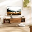 MOBILE PORTA TV FINO 50" SOSPESO CON PRESE DI CORRENTE, USB E TIPO C, CASSETTO E RIPIANI, 120X24X22.4 CM, NOCE