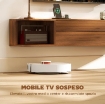 MOBILE PORTA TV FINO 50" SOSPESO CON PRESE DI CORRENTE, USB E TIPO C, CASSETTO E RIPIANI, 120X24X22.4 CM, NOCE