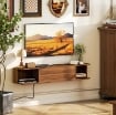 MOBILE PORTA TV FINO 50" SOSPESO CON PRESE DI CORRENTE, USB E TIPO C, CASSETTO E RIPIANI, 120X24X22.4 CM, NOCE