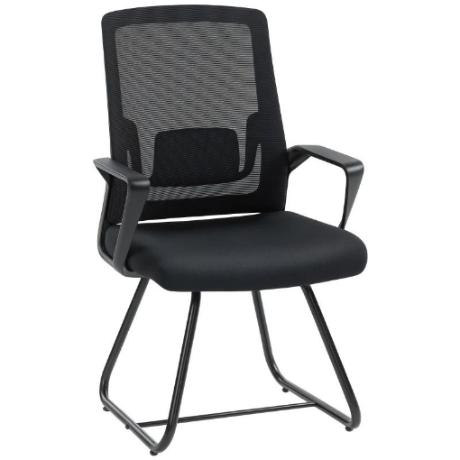 SEDIA DA UFFICIO SENZA RUOTE ERGONOMICA CON BRACCIOLI PER SALA D'ATTESA, NERO