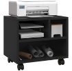 MOBILE PORTA STAMPANTE A 2 LIVELLI CON 3 SCOMPARTI E RUOTE PER UFFICIO E STUDIO, 40X30X36CM, NERO