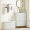 PANCA SCARPIERA CON RIPIANO INTERNO IN LEGNO E TESSUTO EFFETTO LINO 80X26X47.5 CM BIANCA E BEIGE