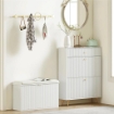 PANCA SCARPIERA CON RIPIANO INTERNO IN LEGNO E TESSUTO EFFETTO LINO 80X26X47.5 CM BIANCA E BEIGE