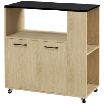 CARRELLO DA CUCINA IN TRUCIOLATO CON RIPIANO APERTO, ARMADIETTO A 2 ANTE E SCAFFALE LATERALE, 75X40X80.5 CM
