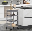 CARRELLO DA CUCINA CON CASSETTO, 2 VASSOI ESTRAIBILI E RIPIANO FISSO, IN LEGNO DI PINO E MDF, 37X37X76 CM