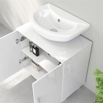 MOBILE SOTTO LAVABO BAGNO A 2 ANTE CON RIPIANO CENTRALE, IN MDF, 60X35X60 CM, BIANCO