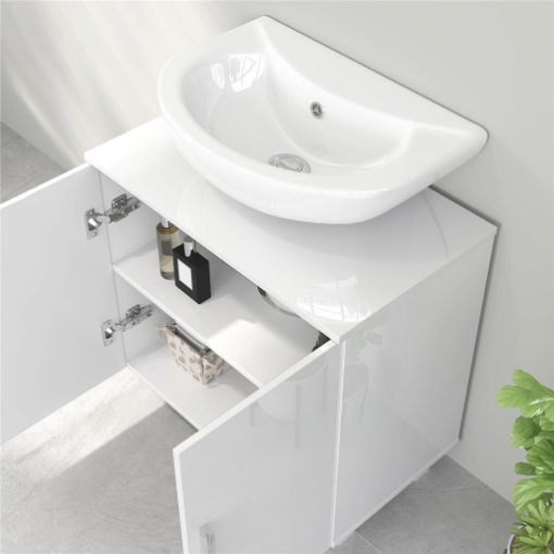 MOBILE SOTTO LAVABO BAGNO A 2 ANTE CON RIPIANO CENTRALE, IN MDF, 60X35X60 CM, BIANCO