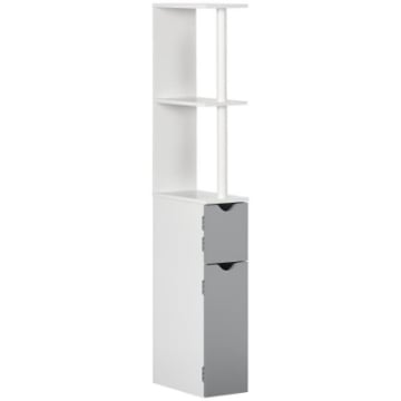 Colonna Bagno con 2 Ripiani e 2 Armadietti, in Legno, 15.2x29.8x118 cm, Bianco e Grigio