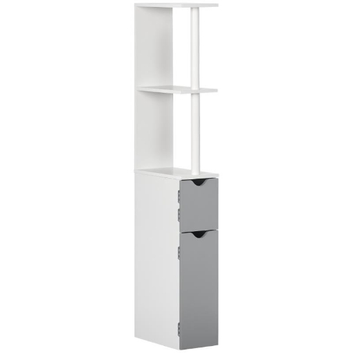 Colonna Bagno con 2 Ripiani e 2 Armadietti, in Legno, 15.2x29.8x118 cm, Bianco e Grigio