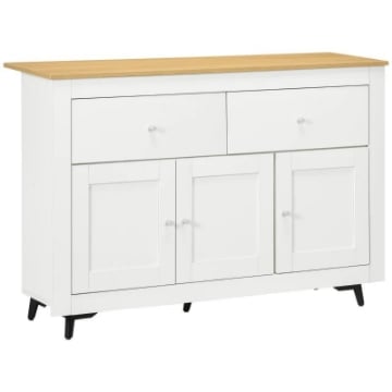 CREDENZA BUFFET IN LEGNO CON 2 CASSETTI E 2 ARMADIETTI, 117X35X80 CM, BIANCO E COLOR LEGNO