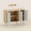 CREDENZA MODERNA A 3 ANTE CON RIPIANO REGOLABILE, 107X35X77 CM, BIANCO LUCIDO E ROVERE