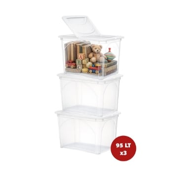 BOX CONTENITORE CON RUOTE DIMENSIONI 60X40X41 CM E COPERCHIO BIANCO 3PZ