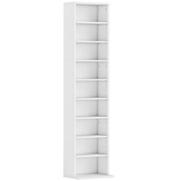 SCAFFALE PORTA CD CON 6 RIPIANI REGOLABILI, CAPACITÀ DI 260 CD/120 DVD, 33X24X140 CM, BIANCO