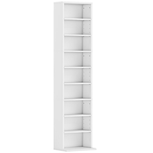 SCAFFALE PORTA CD CON 6 RIPIANI REGOLABILI, CAPACITÀ DI 260 CD/120 DVD, 33X24X140 CM, BIANCO