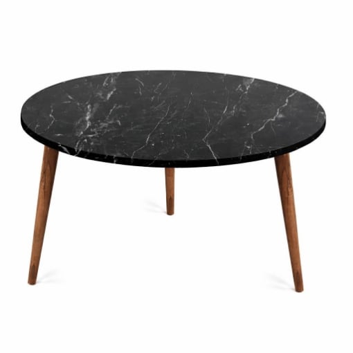 TABLE TAVOLINO TONDO DA CAFFÈ CON PIANO AD EFFETTO MARMO NERO DA 75 CM 