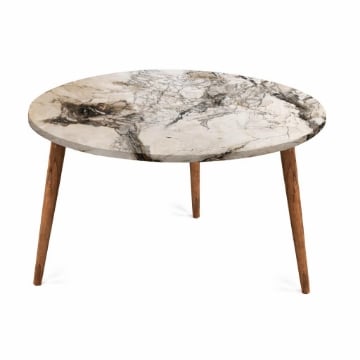 TABLE TAVOLINO TONDO DA CAFFÈ CON PIANO AD EFFETTO MARMO BIANCO DA 75 CM 