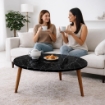 TABLE TAVOLINO TONDO DA CAFFÈ CON PIANO AD EFFETTO MARMO NERO DA 75 CM 