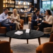 TABLE TAVOLINO TONDO DA CAFFÈ CON PIANO AD EFFETTO MARMO NERO DA 75 CM 