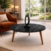 TABLE TAVOLINO TONDO DA CAFFÈ CON PIANO AD EFFETTO MARMO NERO DA 75 CM 