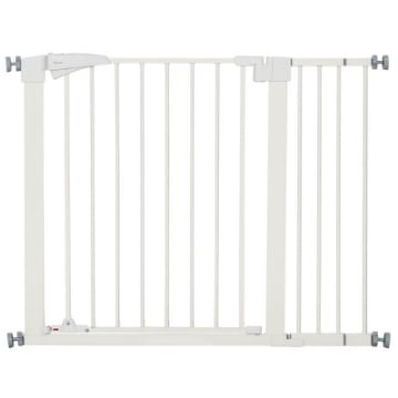CANCELLETTO PER CANI TAGLIA PICCOLA E MEDIA CON DOPPIA SERRATURA E CHIUSURA AUTOMATICA, 76-103X4.2X77 CM, BIANCO