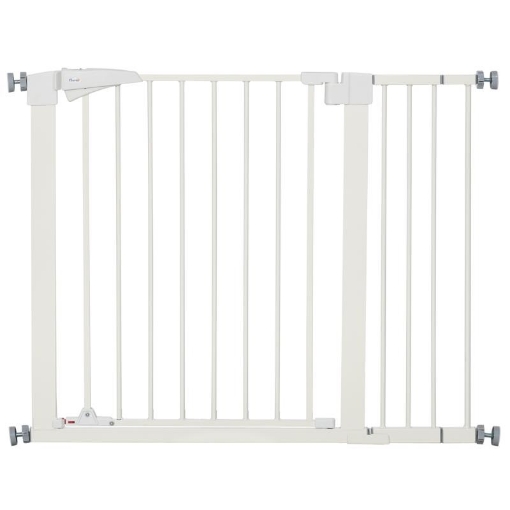 CANCELLETTO PER CANI TAGLIA PICCOLA E MEDIA CON DOPPIA SERRATURA E CHIUSURA AUTOMATICA, 76-103X4.2X77 CM, BIANCO