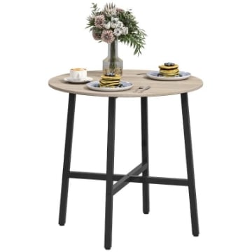 TAVOLO DA PRANZO ROTONDO E INDUSTRIALE PER 2 PERSONE, IN LEGNO E ACCIAIO, Ï80X75 CM, NERO E COLOR LEGNO